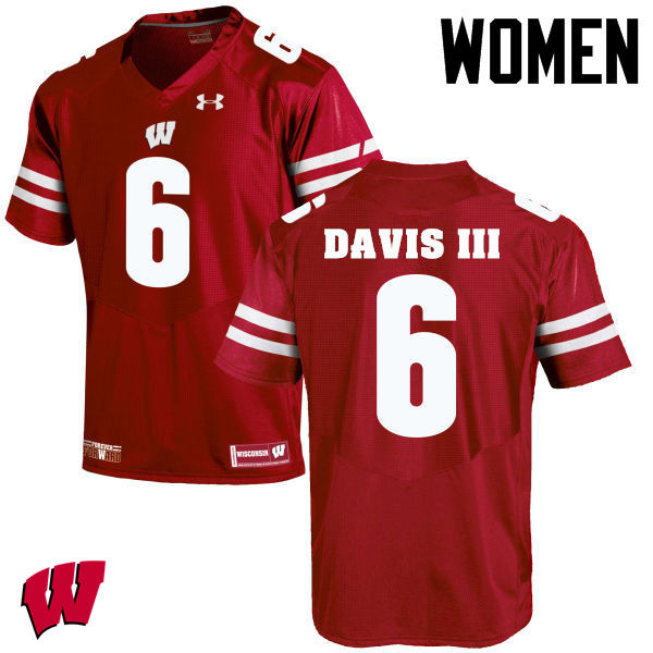 Women Winsconsin Badgers #6 Danny Davis III College Football Jerseys-Red - Click Image to Close